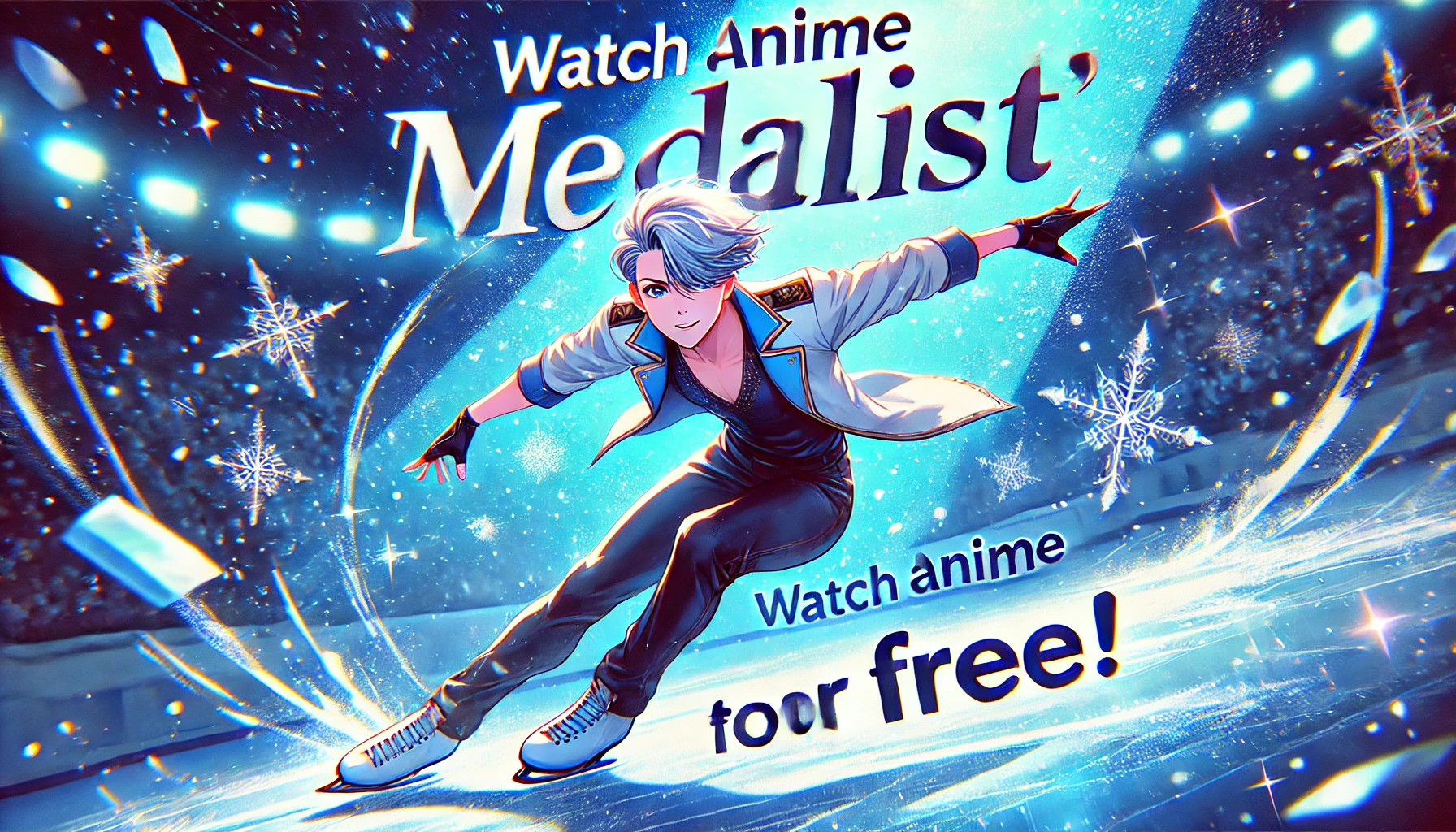 アニメ『メダリスト』を無料で視聴！氷上で演技するフィギュアスケーターが輝く、エネルギッシュなアイキャッチ画像。