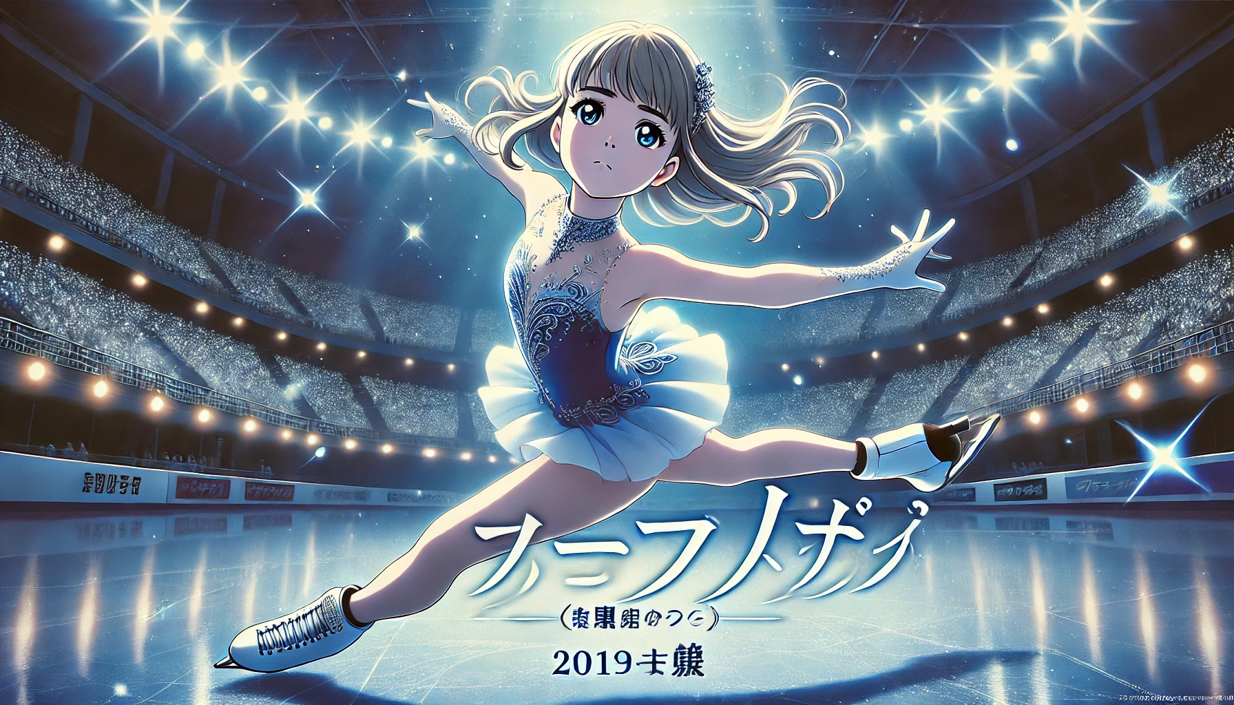 氷上で華麗に舞う少女フィギュアスケーター。 アニメ「涙」の迫力ある演技シーンを描いたアイキャッチ画像。