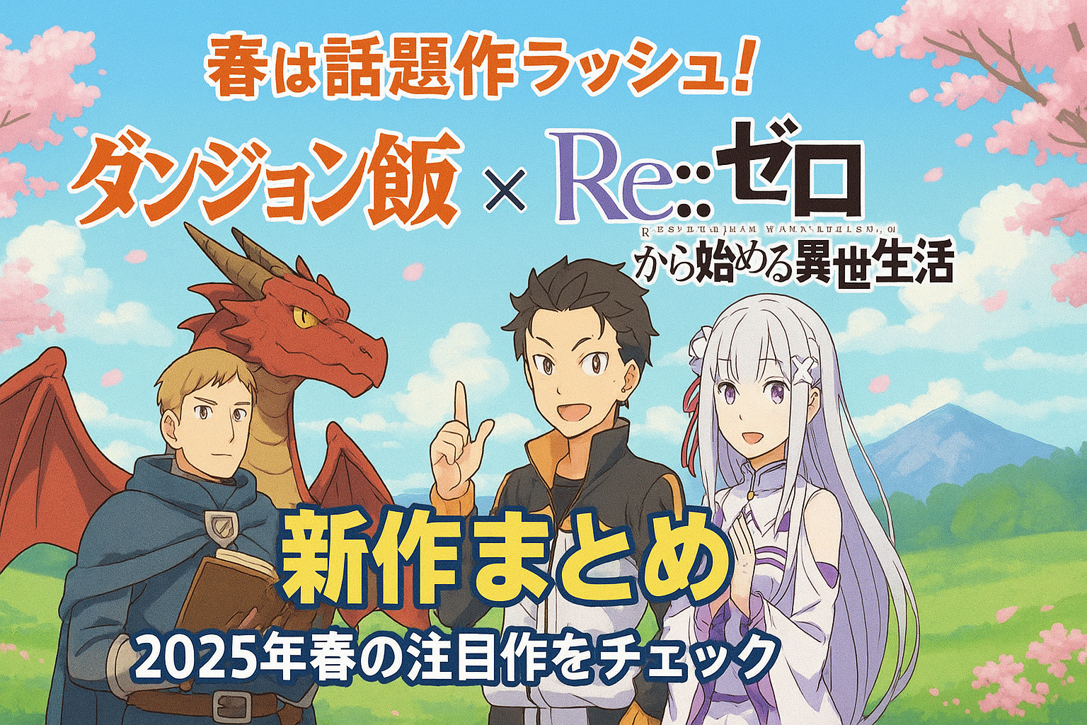 春アニメ特集『ダンジョン飯』と『Re:ゼロから始める異世界生活』2025年春新作まとめの横長イラスト