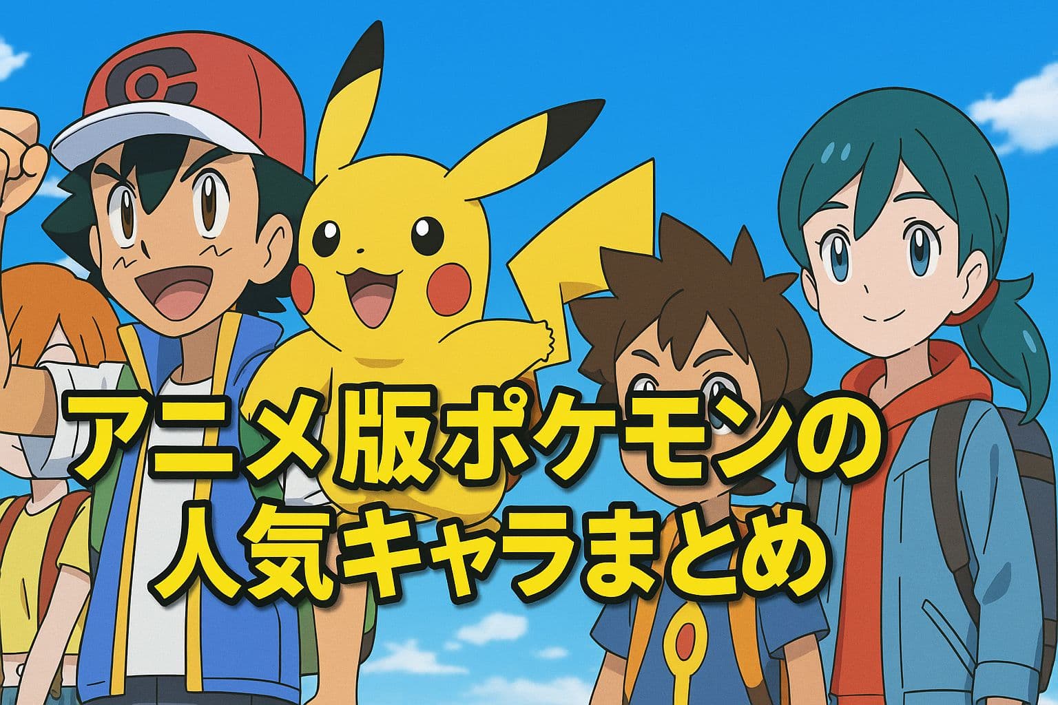 サトシ・ピカチュウ・リコ・ロイたちが勢ぞろいしたアニメ版ポケモンのキャラクター集合イラスト