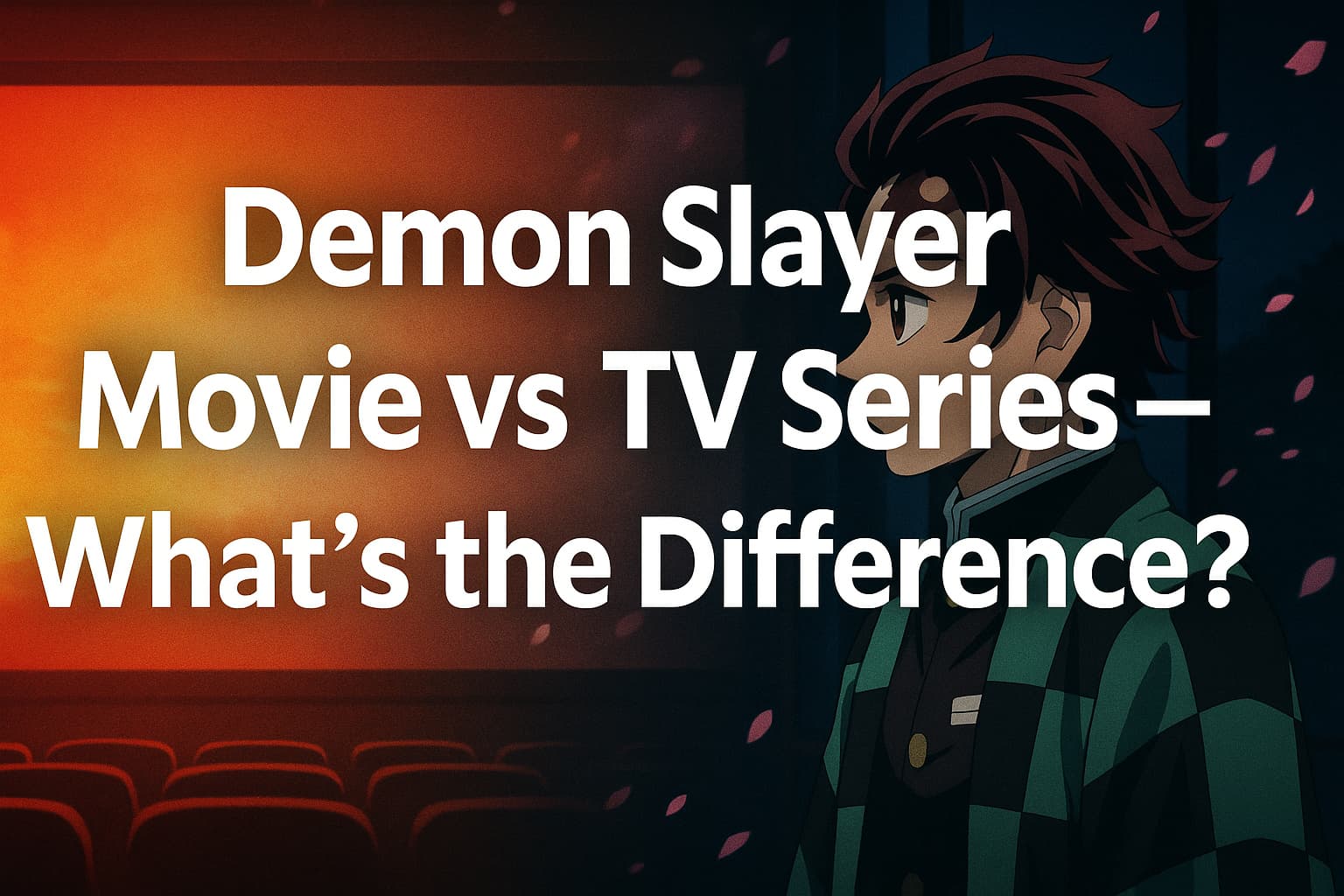 Cinematic wide header image for the article “Demon Slayer Movie vs TV Series — What’s the Difference?” showing contrasting warm and cool tones symbolizing the movie and TV versions.
