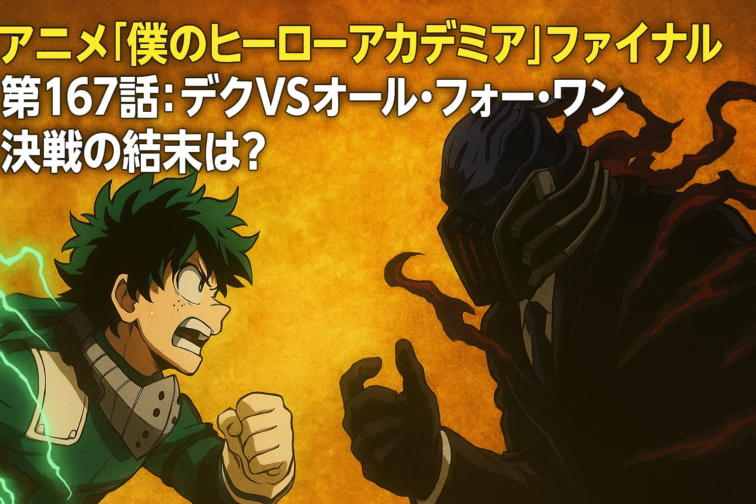 デクとオール・フォー・ワンが対峙する『僕のヒーローアカデミア』ファイナル第167話のアイキャッチ画像