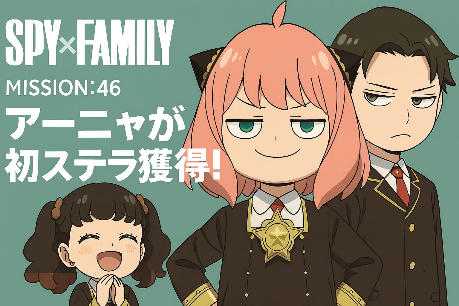 SPY×FAMILY46話でアーニャがステラ獲得、ベッキーとダミアンと並ぶ記念イラスト