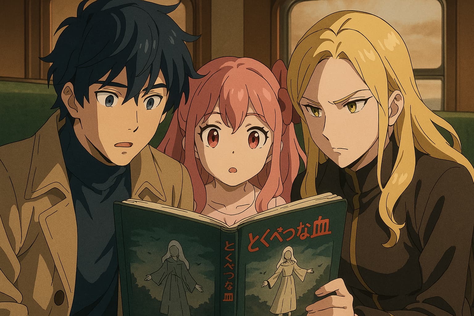 アキラたちが「とくべつな血」の絵本を真剣な表情で読むシーン（アニメ『永久のユウグレ』第8話）