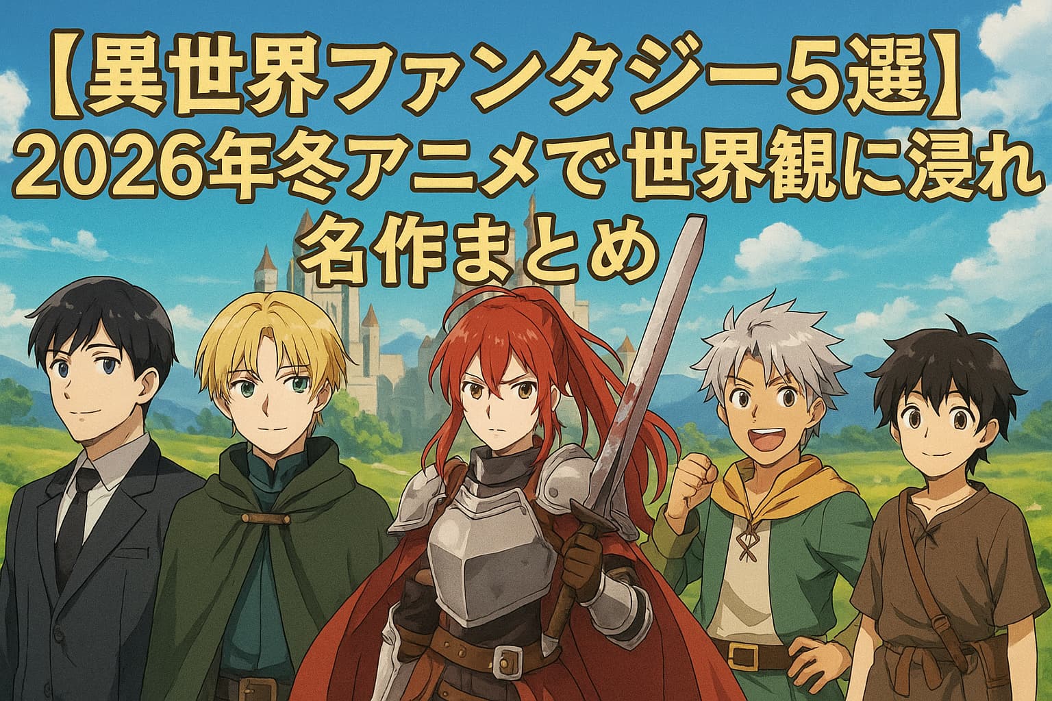 剣と魔法の異世界を描いたファンタジーアニメ風イメージ。2026年冬アニメの異世界作品を象徴する幻想的なビジュアル。