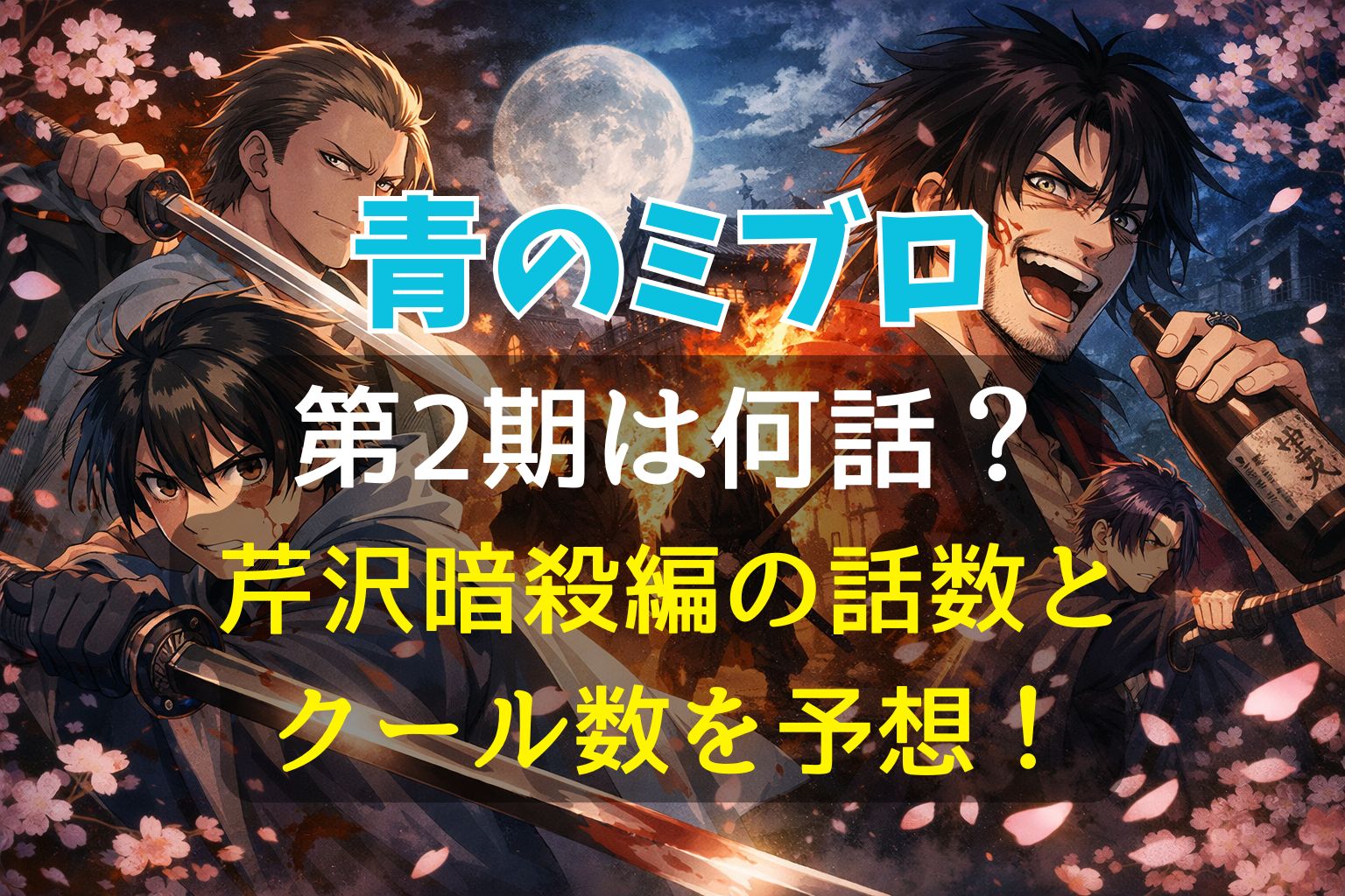 アニメ『青のミブロ』第2期の登場キャラクターたちと炎上する背景、芹沢暗殺編の話数とクール数を予想するアイキャッチ画像