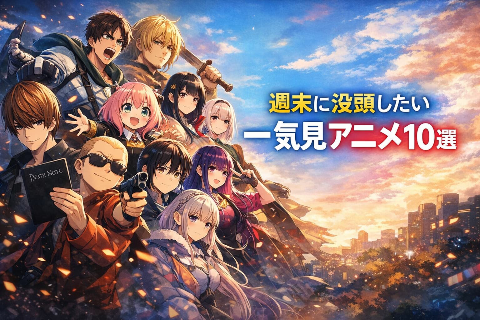 週末に一気見したい神アニメ10選を紹介するアイキャッチ画像