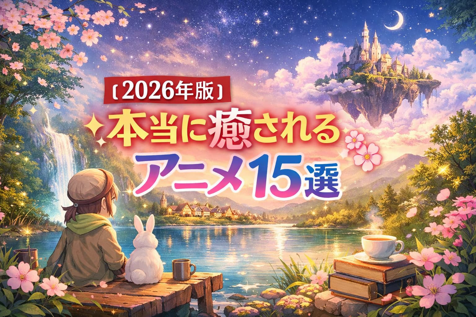 癒し系アニメのキャラクターたちと優しい風景が描かれた、2026年最新おすすめアニメ特集のアイキャッチ画像