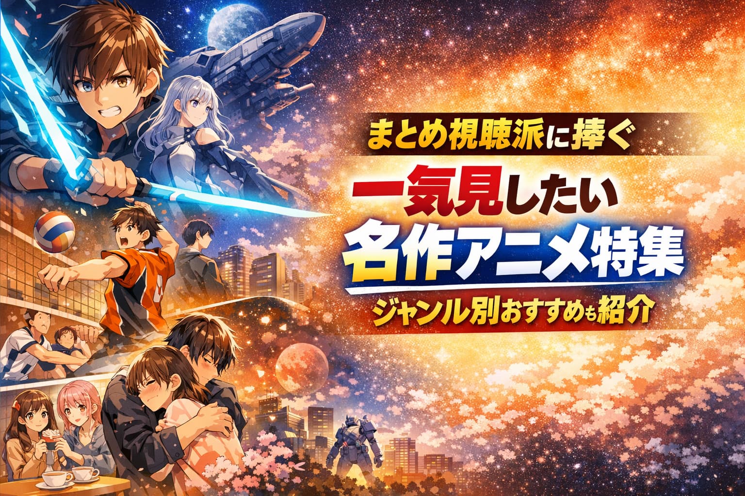一気見したい名作アニメをジャンル別に紹介する特集アイキャッチ画像