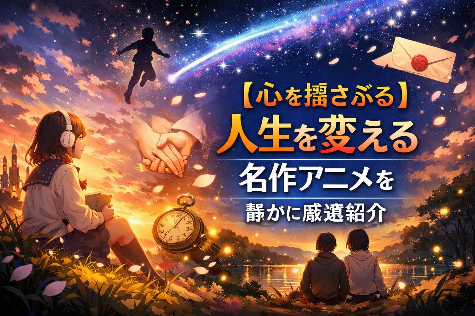 心を揺さぶる名作アニメをテーマに、人生や感情の変化を静かに表現したアイキャッチ画像