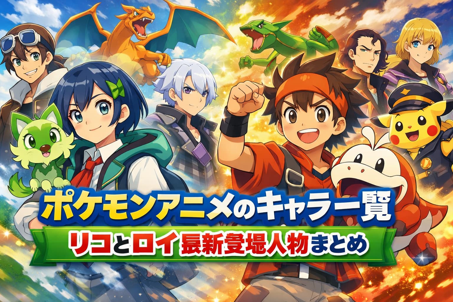 ポケモンアニメのキャラクター一覧｜リコとロイを中心に最新登場人物とポケモンをまとめたアイキャッチ画像